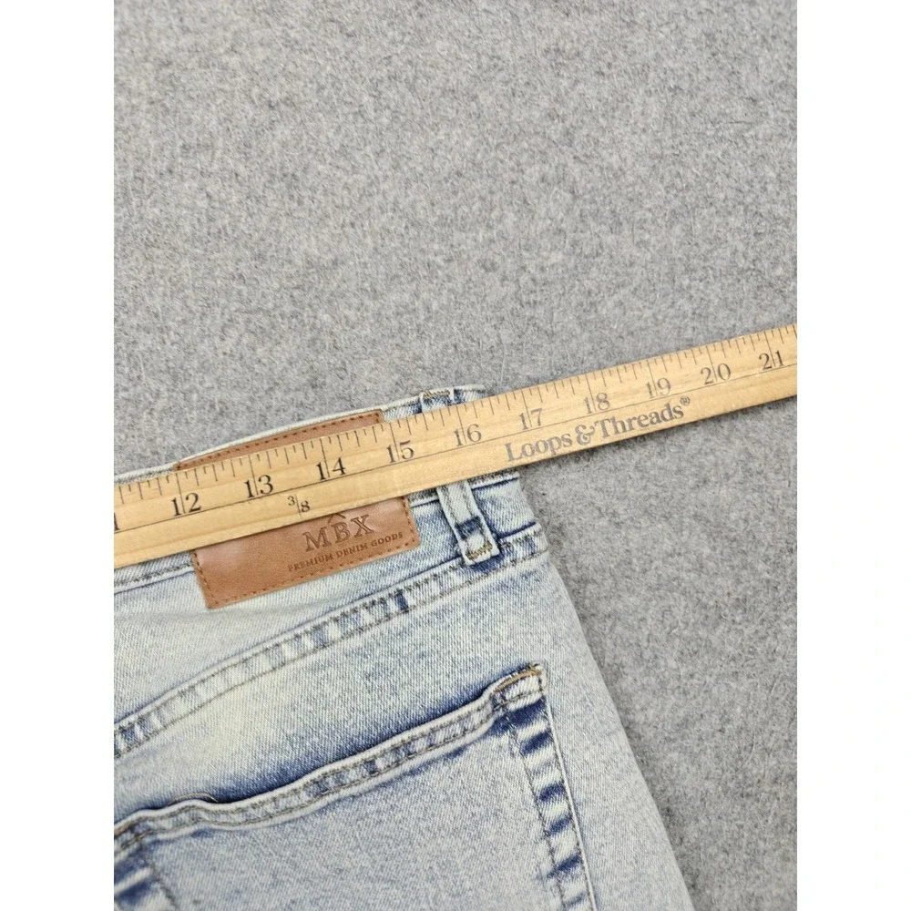 MBX Jeans Mens 32x32 Blue Light Wash Slim Skinny Stretch Distressed Denim Pants